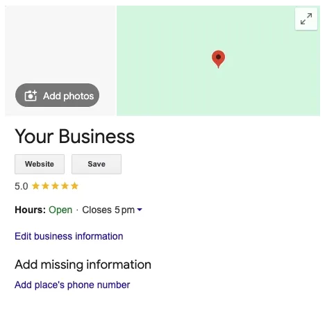 A Google My Business search result